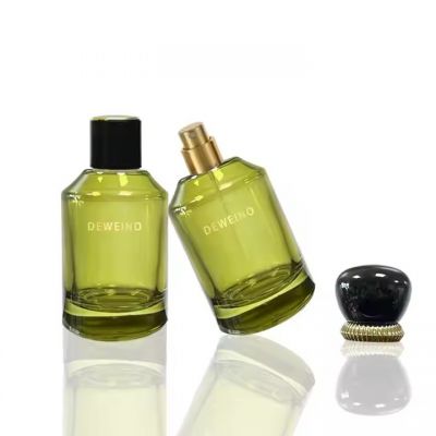 Luxury Round Perfume Spray Bottles Olive Green Glass Perfume Bottles 100 Ml Perfume Bottle With Packaging Box