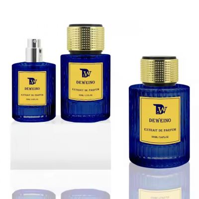 Hot Sale Empty Perfume Bottle Dark Blue Round Glass Perfume Bottle 30Ml 50Ml 100Ml Perfume Bottle With Box Packaging