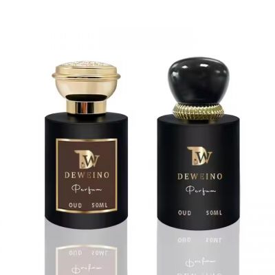Luxury Round Perfume Bottle Matte Black Glass Perfume Bottles 50 Ml Perfume Bottle With Box Packaging