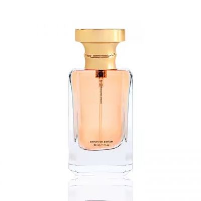 Best Selling 30 Ml Perfume Bottle Clear Square Glass Perfume Bottle Printing Logo Perfume Bottle With Round Golden Lid