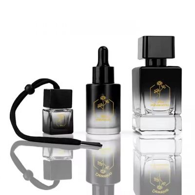 Gradient Black 50Ml Luxury Perfume Bottle Essential Oil Dropper Bottle Car Reed Diffuser Set Cosmetic Glass Bottle Set