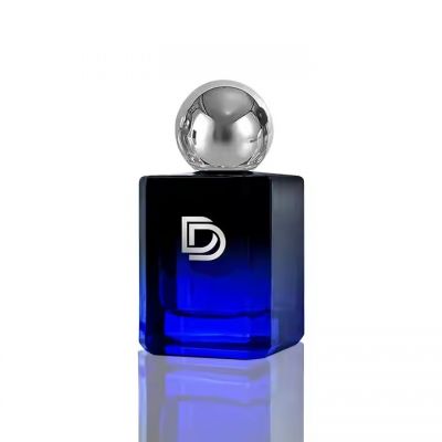 New Arrival Crimp Perfume Bottle Gradient Blue Black 50Ml Glass Perfume Bottle Square Perfume Bottle With Packaging and Bag