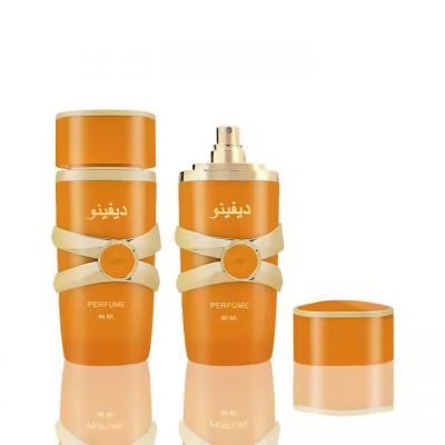 Best Selling Unique Perfume Bottle 90Ml Empty Glass Perfume Bottle Yellow Circular Perfume Bottle Customize With Lid