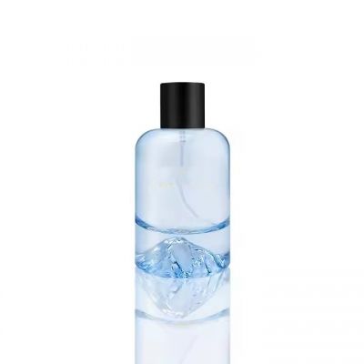Custom Blue Round 30ml Glass Perfume Bottle 50ml 100ml Oem Spray Glass Bottle with Lid