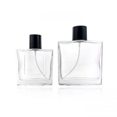 Luxury Empty Glass Perfume Atomizer Spray Bottles 50ml 100ml Crimp Neck Flat square Glass Perfume Oil Bottles for Men