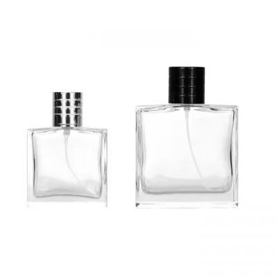 Hot Selling 50ml 100ml Perfume Spray Bottle Empty Crimp Neck Transparent Square Perfume Glass Bottles With Lids