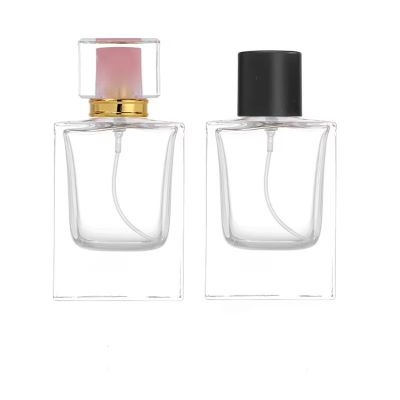 Wholesale Luxury Clear 50ml Square Spray Bottle Crimp Neck Glass Perfume Bottles With Lids for Men and Women