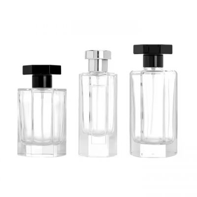 50ml 100ml Fancy Hexagon Clear Shape Perfume Empty Glass Bottle Pump Sprayer Perfume Bottles With Lids