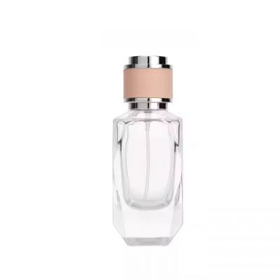 New Design Special Unique Shape Perfume Bottle 50ml Rhombus Empty Perfume Glass Bottle With Crimp Sprayer Pump