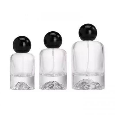 Wholesale Luxury Shape Thick Bottom Volcano Shape 30ml 50ml 100ml Glass Perfume Bottle With Black Round Cap