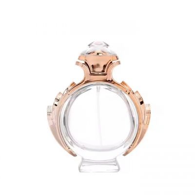 New Design Perfume Bottle 80ml Flat Round Shape Empty Crimp Neck Glass Perfume Spray Bottles With Lids