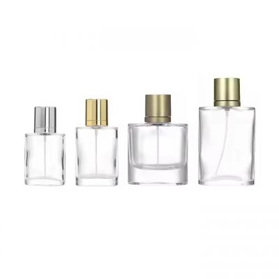 Heavy Base Perfume Bottle 30ml 50ml 60ml 100ml Flat Round Perfume Glass Bottle With Crimp Mist Spray Lid