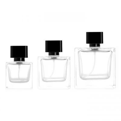Square Spray Perfume Glass Bottle 30ml 50ml 100ml Cube Empty Perfume Bottles Botol Parfum Luxury Perfume Bottle With Black Cap