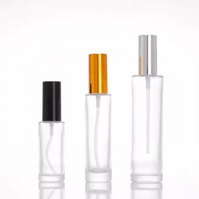 Wholesale 30ml 50ml 100ml Round Cylinder Shape Refillable Clear Glass Spray Bottle Aluminum Spray Pump Empty Perfume Bottles
