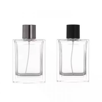 Luxury Glass Perfume Bottle Empty 100ml Square Rectangular Shape Spray Perfume Bottles With Crimp Sprayer Pumps and Lids