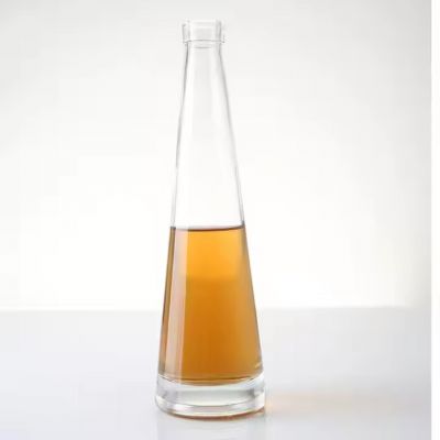 Wholesale New Design Cone-shaped Body Empty 375ml Alcohol Whiskey Liquor Vodka Glass Beverage Wine Liquor Bottle with Cork
