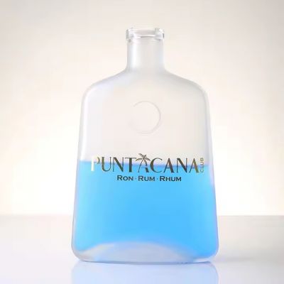 Customized Matte Clear Flat Wine Liquor Bottle 700ml With Polymeric Cork for Spirit Vodka Tequila Whiskey OEM
