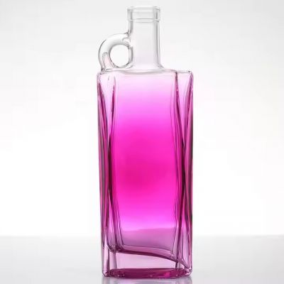 Factory Wholesale Gradient Rose Red square Wine Glass Bottle With Handle Vodka Glass Bottle With Cork