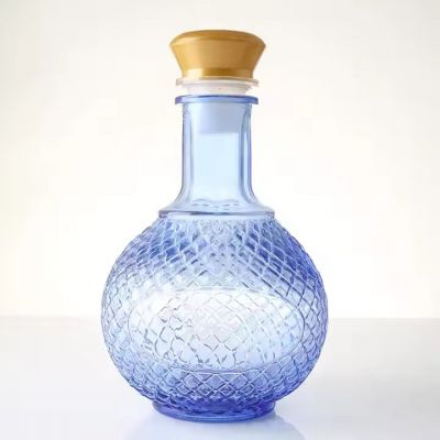 Wholesale Hot Sale Light Color 250ml 500ml Engraved Ball Shaped Vodka Wine Glass Bottle Whiskey Bottles with Cork