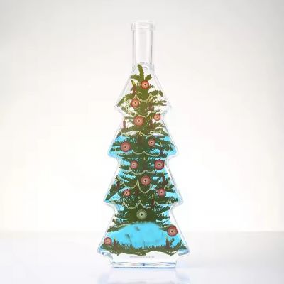 Factory 500ML 700ML OEM Christmas Tree Pine Tree Shape Glass Bottle for Spirit Rum Liquor Beverage Bottles With Cork