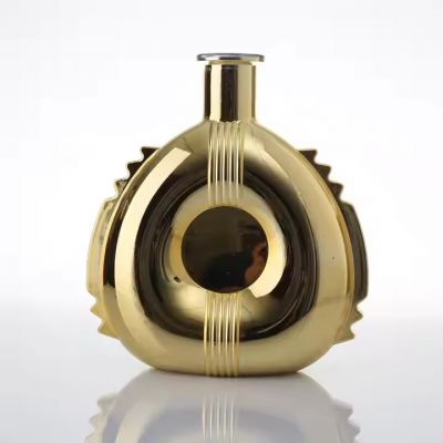 Wholesale Glass Liquor Exquisite Package Electroplating Gold Color Brandy Spirit Glass Bottle With Sealed Cork Lid for Sale
