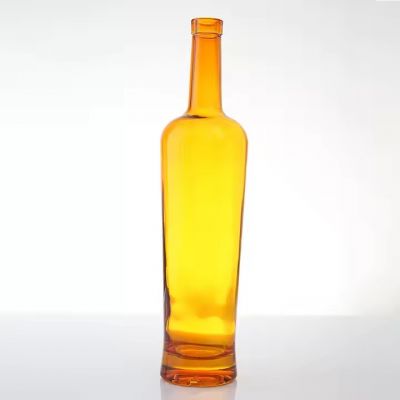 Lemon Yellow Round Customizable logo Long Neck Rum Vodka Whiskey Tequila Gin Glass Bottle