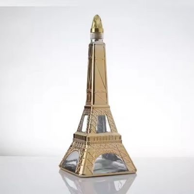 Wholesale Vintage Square Eiffel Tower Tint Home Decorative Milk Kombucha Smoothie Glass Bottles With Lids