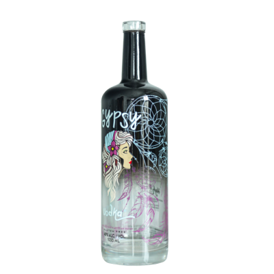 Customized Printing & Spray Color Design 700ml 750ml Glass Liquor Bottle for Rum Vodka Spirits with Stopper Cap