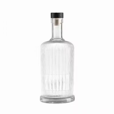 Custom Labels Printing 700ml Striped Glass Vodka Whiskey Brandy Bottle 500ml Tequila Rubber Stopper for Juice Beverages Coffee