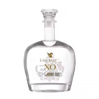 Customised 700ml/750ml Flat Shape Glass Bottle with Sand Screen Printing Rubber Seal for Red Wine Tequila and Brandy