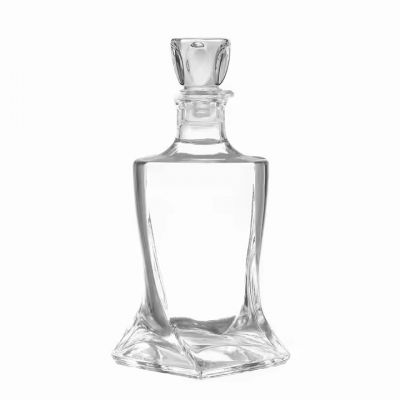 High Quality Square Empty Flint Glass Liquor Wine Bottle 250ml 500ml 750ml Cork Stopper with Flat Glass Lid for Tequila Brandy