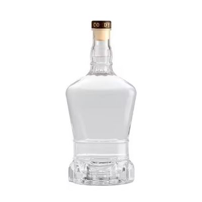 Custom Logo 700ml 750 ml Clear Cork Whiskey Wine Glass Bottle With Cork