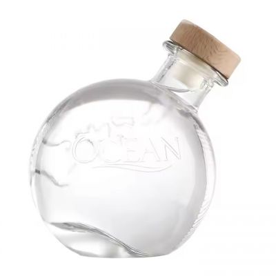 Factory Custom 750ml Round Clear Glass Bottles for Brandy Gin Whisky Tequila Matte Finish with T-Plug for Wine Packing