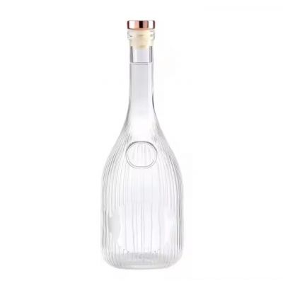 China Manufacturer Empty Packaging Glass Wine Bottle Fruit Wine Engrave Stripe Glass Bottles With Sealing Caps