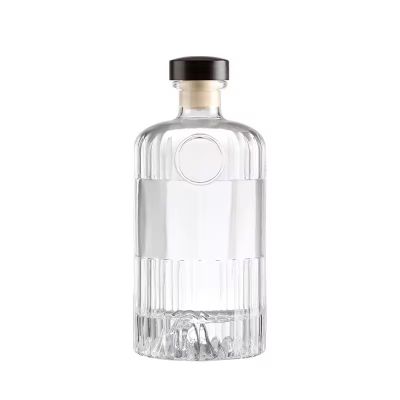 Clear Rum Whisky Gin Vodka Packaging Bottles Nordic Round Empty Spirit Liquor Bottle With Cork Cap