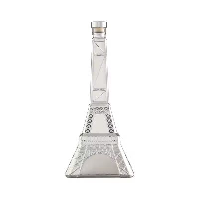 Spirit Wine Glass Bottle Embossed Electroplated Silver Liquor Vodka Bottle 500ml Eiffel Tower Shape Glass Bottle