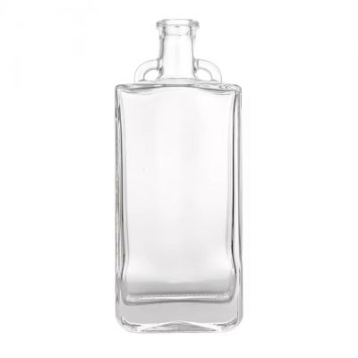 Manufacturer 500ml Custom Rectangular Glass Bottle with Handled Neck for Liquor Rum Tequila with T-Cork Stopper