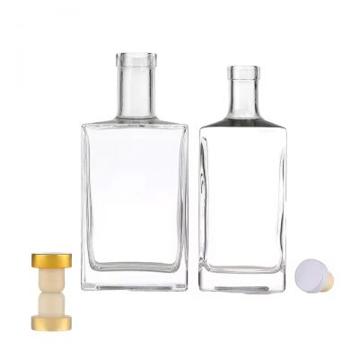 High Quality Clear Round Glass Wine Bottles 500ml 750ml Mini Gin Whisky Tequila Rum Vodka with Oak Stopper Box Packing