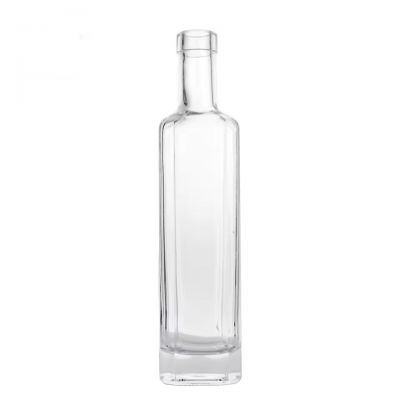 Logo Printing Custom clear square 375ml Whisky Glass Wine Liquor Bottle with Gold Aluminum Covered Rubber Stopper