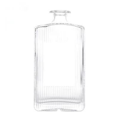 Custom Label 700ml Ribbed Square Bottle for Spirits with an Embossed Stripe Pattern for Gin Vodka with a Gold Cap