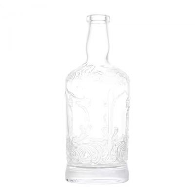 Custom Logo 700ml Decorative Round Glass Bottle with Vintage Embossed Designs for Liquor Whiskey Rum and Spirits