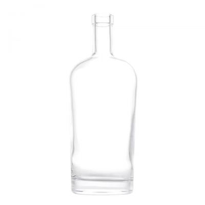 Wholesale 750ml Tall Nordic Style Flat Oval Glass Bottle for Luxury Gin Vodka and Tequila with a Wooden Cork Top