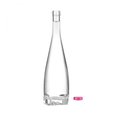 Customized 650ml Round Long Neck Rose Bottom clear Glass 500ml 750ml Whiskey Vodka Tequila Bottle With Crown Cap Free Sample