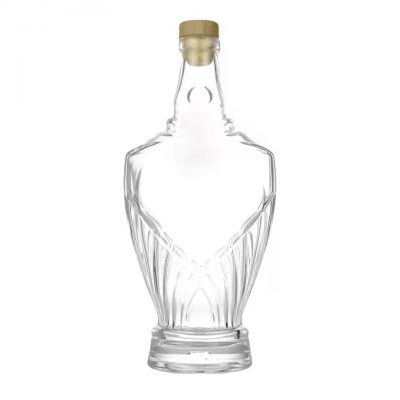 Creative Design Engraved Packaging Wholesale Spirit Glass Alcohol Container for Distilled Beverages With Cork