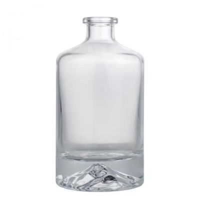 Custom Logo Embossed Round Cork Cap Thick Hill-shaped Bottom Brandy Whiskey Vodka Tequila 500ml Liquor Glass Bottle