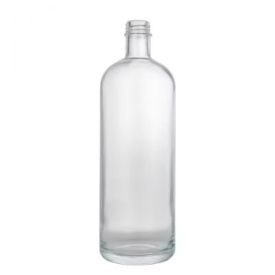Factory Wholesale Custom Threaded Cap Long Neck Thick Bottom Round Suitable for Gin Vodka 1000ml Liquor Glass Bottle