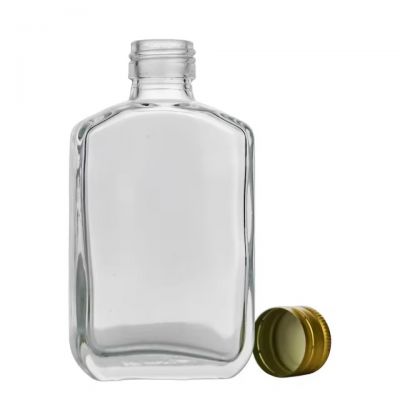 Factory Wholesale Juice Bottles 100ml Flat Oblate Rectangular Screw Mouth Whiskey Vodka Empty Short Glass Bottles Low Price