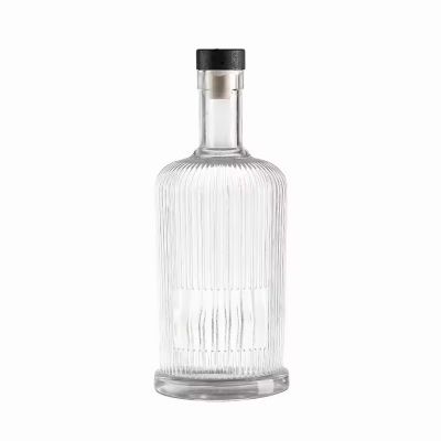 Custom Labels Printing 700ml Striped Glass Vodka Whiskey Brandy Bottle 500ml Tequila Rubber Stopper for Juice Beverages Coffee