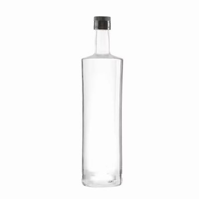 Customizable 500ml 750ml Clear Glass Wine Bottle Flat Shape Rubber Stopper Screen Printing for Tequila Brandy Energy Drinks