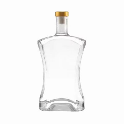 Custom 500ml 700ml Flat Shape Glass Bottles for Vodka Whiskey Brandy with Cork Stopper for Nightclubs Bars Casinos Tequila Use